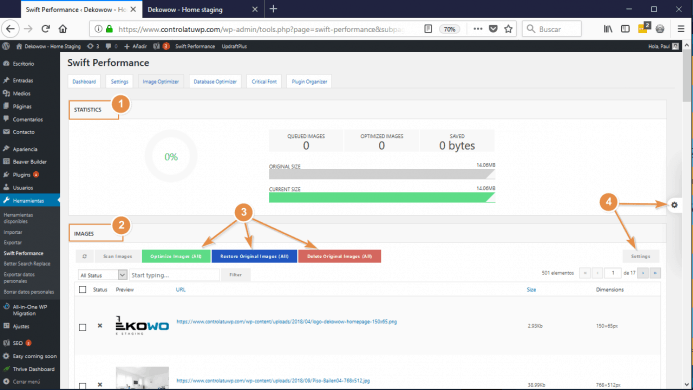 Detalles de configuración de Image Optimizer de Swift Performance