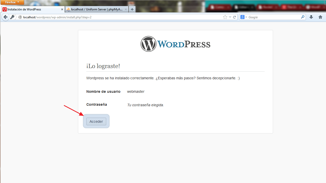 Instalar Wordpress. Paso 7