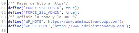 Líneas de código a añadir al archivo wp-config.php para forzar a WordPress a funcionar bajo https en www.administrandowp.com