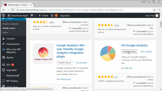 Cómo instalar el plugin para WordPress GA Google Analytics. 