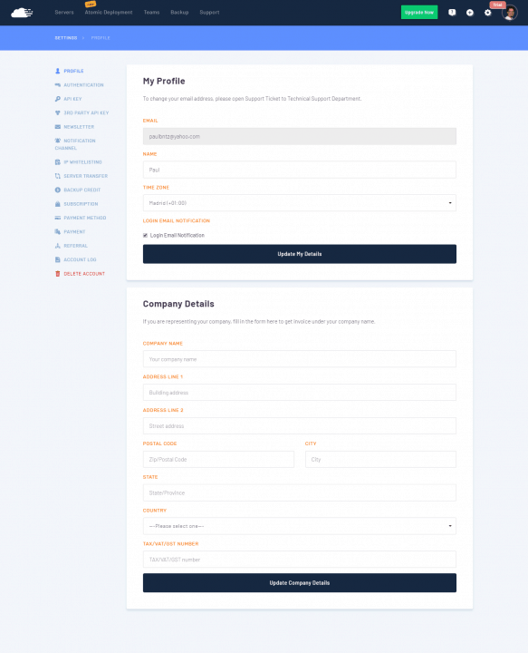 RunCloud - Configuracion perfil