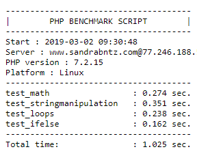 Resultados obtenidos con el script bench.php en el hosting de Host-Fusion